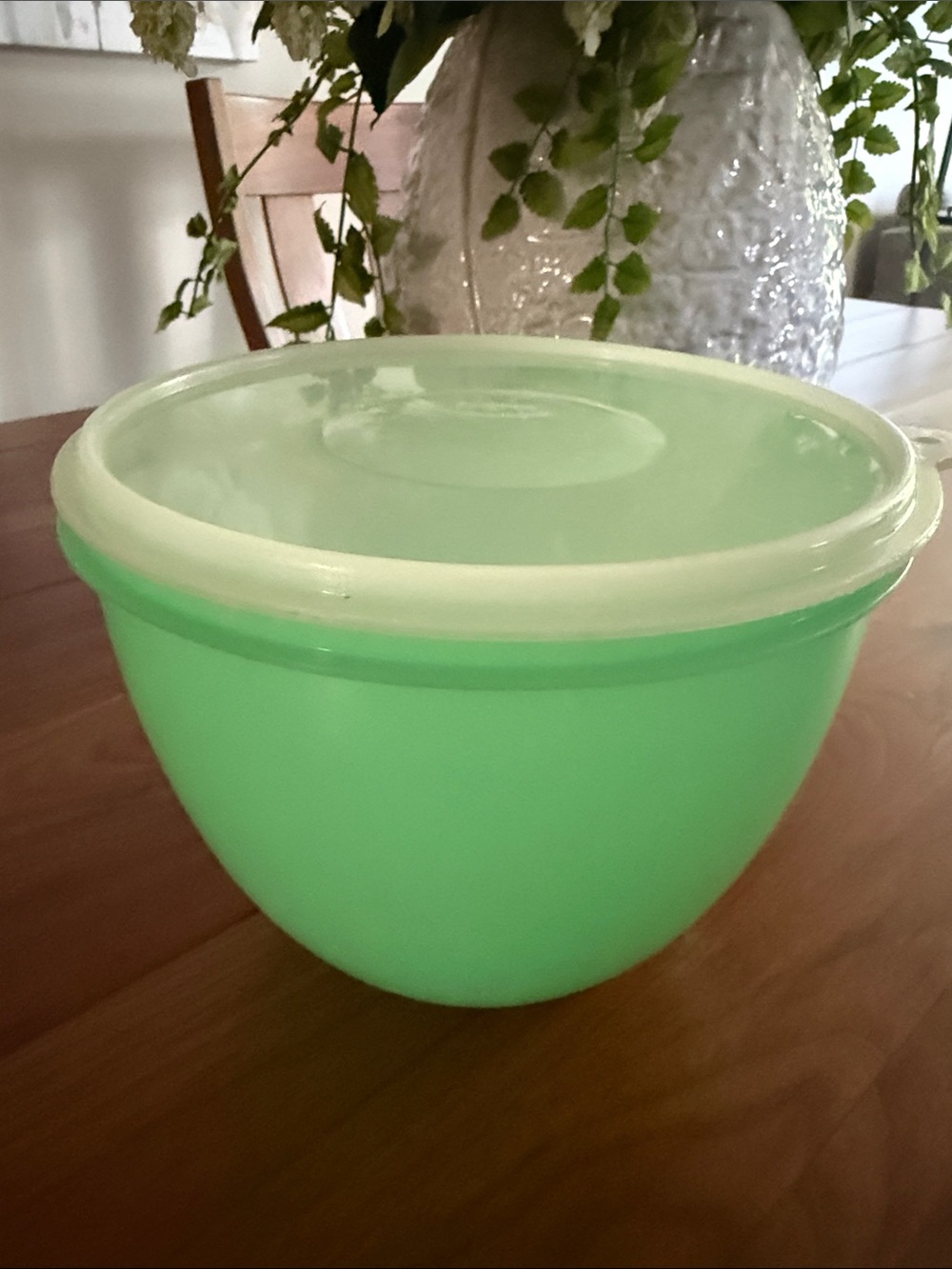 Vintage Tupperware Jadeite Green Mixing Bowl with Clear Lid